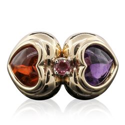 14KT Yellow Gold 0.10ct Sapphire, Citrine, and Amethyst Ring