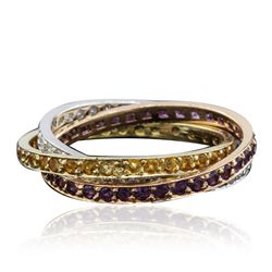 14KT Tri Color Gold 0.72ctw Amethyst, Citrine, and Diamond Ring