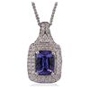 Image 3 : 14KT White Gold 2.53ct Tanzanite and Diamond Pendant With Chain