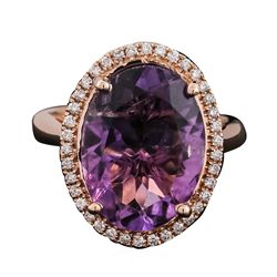 14KT Rose Gold 6.66ct Amethyst and Diamond Ring