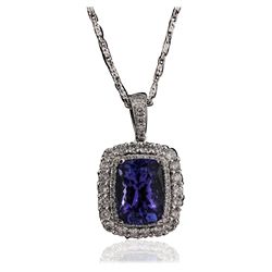 18KT White Gold 3.59ct Tanzanite and Diamond Pendant With Chain