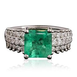 14KT White Gold 2.84ct Emerald and Diamond Ring