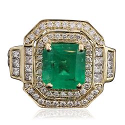 14KT Yellow Gold 4.11ct Emerald and Diamond Ring