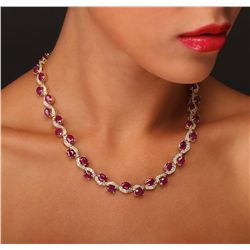 14KT Yellow Gold 44.29ctw Ruby and Diamond Necklace