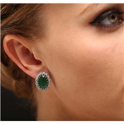 14KT White Gold 11.56ctw Emerald and Diamond Earrings