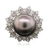 Image 3 : 14KT White Gold 12.2mm Pearl and Diamond Ring