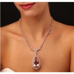 14KT Rose Gold GIA Certified 42.02ct Morganite and Diamond Pendant With Chain