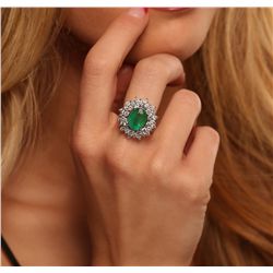 14KT White Gold 3.02ct Emerald and Diamond Ring