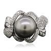 Image 1 : 18KT White Gold Pearl and Diamond Ring