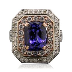 14KT Rose and White Gold 4.29ct Tanzanite and Diamond Ring