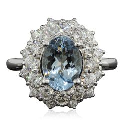 14KT White Gold 1.70ct Aquamarine and Diamond Ring