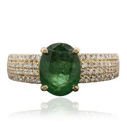 14KT Yellow Gold 1.52ct Emerald and Diamond Ring