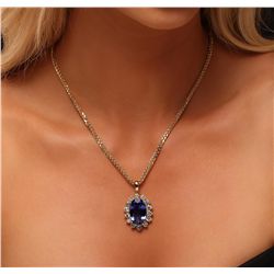 14KT Yellow Gold 15.89ct GIA Certified Tanzanite and Diamond Pendant With Chain