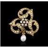 Image 3 : 14KT Yellow Gold Pearl and Diamond Brooch