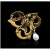 Image 4 : 14KT Yellow Gold Pearl and Diamond Brooch