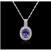 Image 4 : 18KT White Gold Tanzanite and Diamond Pendant With Chain