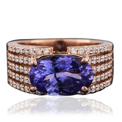 14KT Rose Gold 3.82ct Tanzanite and Diamond Ring