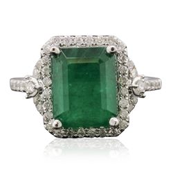 14KT White Gold 4.33ct Emerald and Diamond Ring