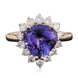 14KT Yellow Gold 3.97ct Tanzanite and Diamond Ring