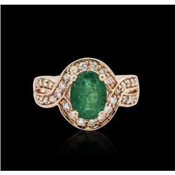 14KT Rose Gold 1.47ct Emerald and Diamond Ring