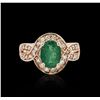 Image 1 : 14KT Rose Gold 1.47ct Emerald and Diamond Ring