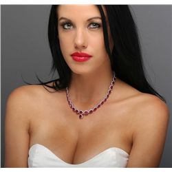 14KT White Gold 56.00ctw Ruby and Diamond Necklace