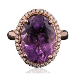 14KT Rose Gold 9.22ct Amethyst and Diamond Ring