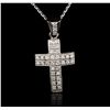 Image 4 : 14KT White Gold 1.36ctw Diamond Cross Pendant With Chain