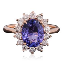 14KT Rose Gold 2.06ct Tanzanite and Diamond Ring