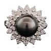 Image 1 : 14KT White Gold Pearl and Diamond Ring