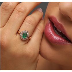 14KT Rose Gold 1.06ct Emerald and Diamond Ring