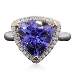 14KT White and Yellow Gold 4.14ct Tanzanite and Diamond Ring