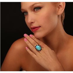 14KT White Gold 11.82ct Turquoise and Sapphire Ring