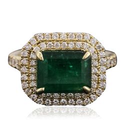 14KT Yellow Gold 2.63ct Emerald and Diamond Ring