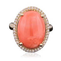 14KT Yellow Gold 14.52ct Coral and Diamond Ring