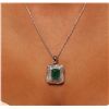 Image 2 : 14KT White Gold 3.21ct Emerald and Diamond Pendant With Chain