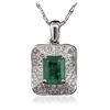 Image 3 : 14KT White Gold 3.21ct Emerald and Diamond Pendant With Chain