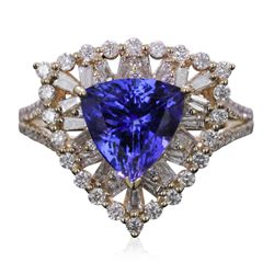 14KT Yellow Gold 2.86ct Tanzanite and Diamond Ring