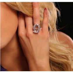 14KT White Gold 13.30ct Kunzite and Diamond Ring