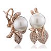 Image 4 : 14KT Rose Gold 0.63ctw Diamond and Pearl Earrings