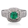 Image 3 : 14KT White Gold 0.99ct Emerald and Diamond Ring