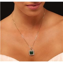 14KT Yellow Gold 5.19ct Emerald and Diamond Pendant With Chain