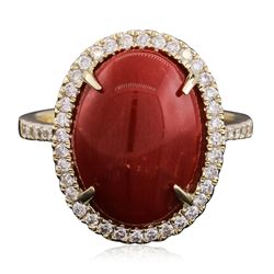 14KT Yellow Gold 6.65ct Coral and Diamond Ring