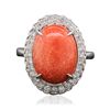 Image 3 : 14KT White Gold 6.78ct Coral and Diamond Ring