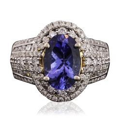 14KT Two-Tone Gold 4.12ct Tanzanite and Diamond Ring