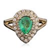 Image 1 : 14KT Yellow Gold 0.80ct Emerald and Diamond Ring