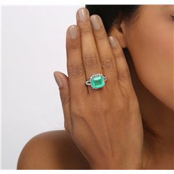 14KT White Gold 6.66ct Emerald and Diamond Ring