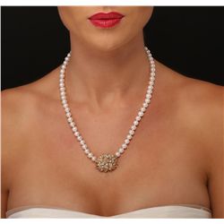 14KT Yellow Gold 0.51ctw Diamond and Pearl Necklace