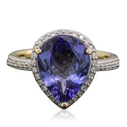 14KT Yellow Gold 4.73ct Tanzanite and Diamond Ring