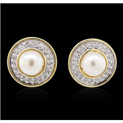 18KT Yellow Gold Pearl and Diamond Earrings